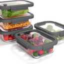 BOROHOUSE 5-Pack Borosilicate Glass Containers with Tempered Lids, 35.2oz/4.4 Cup Airtight Meal Prep Set, Microwave/Freezer Safe (Gray)