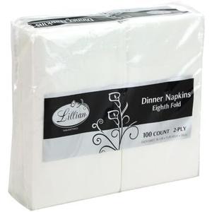 Premium White Napkins, 1/8 Fold Dinner Napkin, Disposable 2-Ply White Party Napkins, Value Pack 100 Count