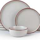 Famiware Mercury Plates and Bowls Sets, 12 Pieces Stoneware Dinnerware Sets, Dishes Set for 4, Microwave and Dishwasher Safe, Light Grey
