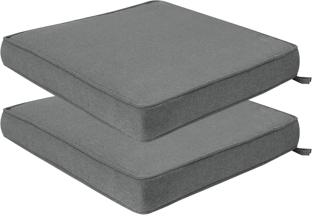 Outdoor Chair Cushions 18"x18"x2.5" Set of 2,Water Resistant Patio Chair Cushion with Zipper&Ties,18x18 Inch Replacement Square Seat Cushion for Garden Chairs (Dark Gray)