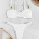 MakeMeChic Women's Bikini Sets Ruched Rib Knitted Spaghetti Strap Cheeky Swimsuit Bathing Suit (Large, White)