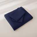 JIYUAN King Size Duvet Cover Set, 3-Piece - 100% Washed Cotton, Linen-Like Soft & Breathable with Zipper Closure, Includes 104x90 Inch Cover & 2 Pillowcases, Solid Navy Blue
