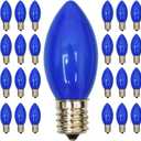 25 Pack C9 Christmas Replacement Light Bulbs, Blue Ceramic Bulbs C9 Vintage Christmas Light for Outdoor Patio Indoor String Lights, C9/E17 Intermediate Base, 7 Watts Night Light, 120 Volt-Bule