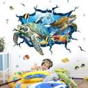 decalmile 3D Under The Sea Turtle Wall Decals Underwater Ocean Fish Broken Wall Stickers Kids Bedroom Living Room Bathroom Wall Decor