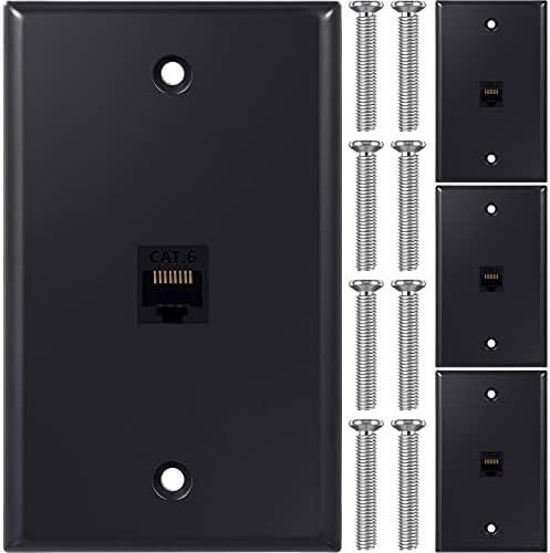 Weewooday 4 Pack Ethernet Wall Plate with Single Port, RJ45 Cat6 Female to Female Jack Inline Coupler Plates Ethernet Cable Faceplates (Black,4 Pack)