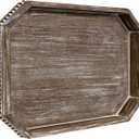 Wooden Decorative Tray, Rustic Serving Tray with Wood Bead, Farmhouse Big Tray for Ottoman, Countertop, Coffee Tabl, 16.5" x 13"x 1.6" (Retro Brown)