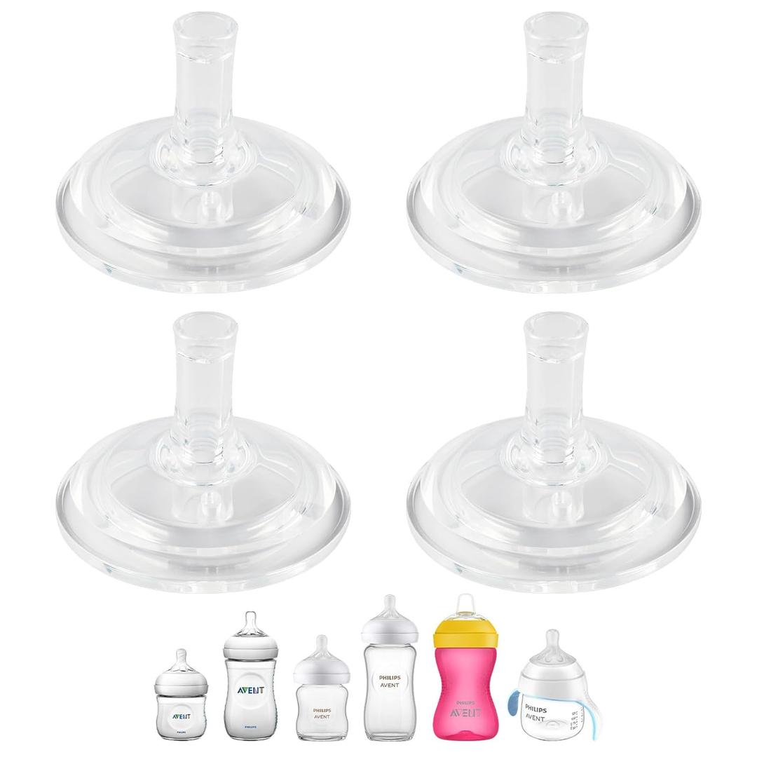 Sippy Straw Cup Nipples for Philips Avent Natural Baby Bottles, My Grippy Spout Sippy Cup and Natural Trainer Sippy Cup, Soft 100% Silicone Sippy Spout Nipples, 8m+, 4 Count