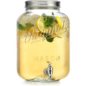 2 GALLON Glass Drink Dispensers for Parties, Original Mason Ice Beverage Dispensers, Glass Water Dispenser with Spigot, Laundry Detergent Dispenser, Lemonade Dispenser