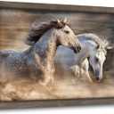 Framed Horse Wall Art Picture: Two Horses Art Running Horse Painting Horse Artwork Painted Wood for Bedroom(12x16) (16L" x 12W")