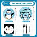 96 Pcs Penguin Birthday Party Supplies Winter Onederland Penguin Party Plates and Napkins Disposable Arctic Animal Tableware Set for Kids Birthday Baby Shower Decorations Serves 24