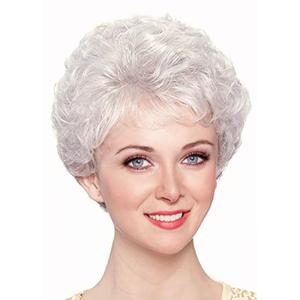 White Short Wigs Womens Curly Wig with Bangs Old Woman Pixie Cut Hair Wig for Halloween Use