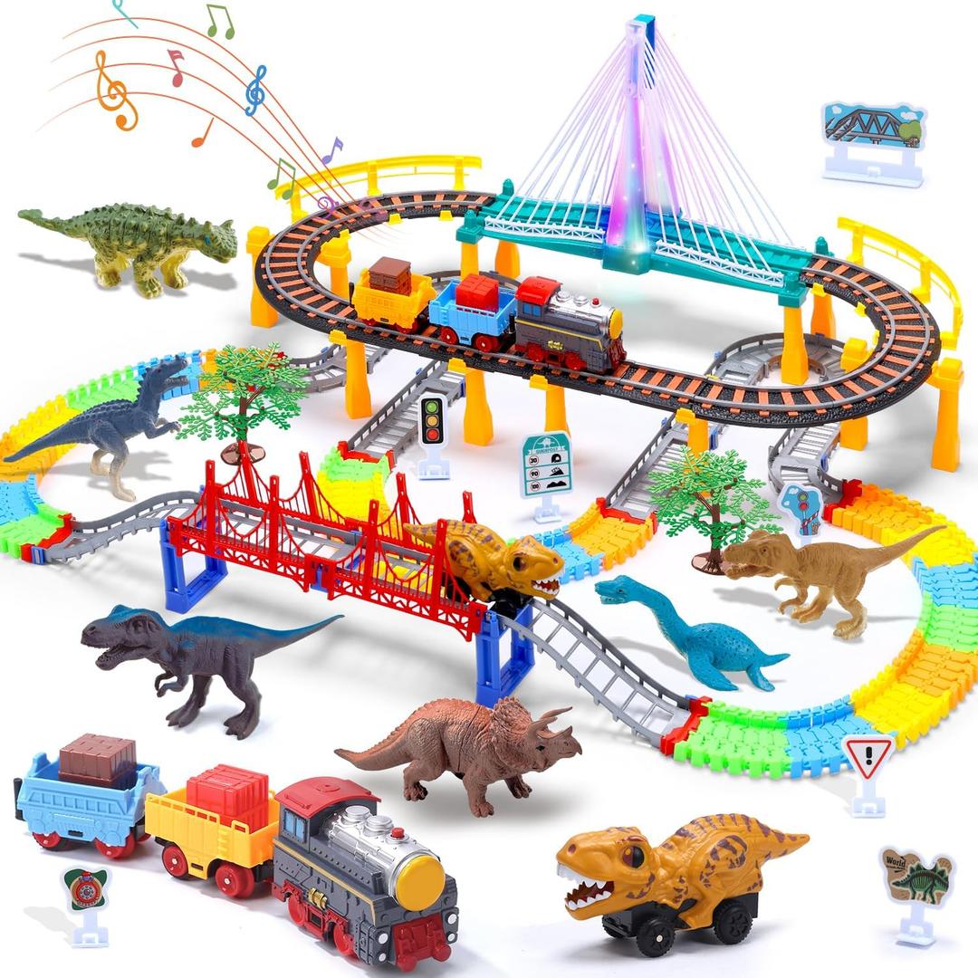 Toddler Train Set Toy, Electric Train Track and Dinosaur Track Playset for 38 Year Old Boys and Girls