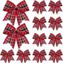 Jetec 12 Pcs Christmas Buffalo Plaid Bows Decorations 6 Inch Christmas Check Plaid Bows Tie Bows Wreaths Ornaments for Xmas Tree Garland DIY Crafts Home Indoor Outdoor Decor (Red, Green Plaid)