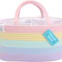 OrganiHaus Pastel Rainbow Nursery Storage Basket, Cotton Rope Toy & Diaper Caddy Organizer with Handles, Baby Diaper Organizer, Foldable Design, Machine Washable, Ideal for Baby Room & Laundry