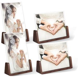 5x7 picture frames, Solid Rustic Wooden Photo Frames with Walnut Wood Base and High Definition Acrylic Glass Covers - 4 Pack for Tabletop or Desktop Display (5x7 inch, 4 Pack) (Horizontal*2 + Vertical*2)