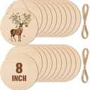 Suzile 20 Pcs Blank Wood Rounds Unfinished Wooden Crafts Signs Circles Discs for DIY Christmas Home Decor Painting Door Hanger Design(8 Inch)