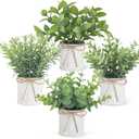 Mkono 4 Packs Small Fake Plants in Farmhouse Galvanized Pots Table Centerpiece Mini Potted Artificial Plants Faux Eucalyptus for Shelf Office Rustic Home Decor (White, Mini-6" H)