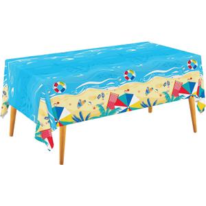 Beach Theme Party Supplies Summer Pool Disposable Tablecloth Plastic Waterproof Table Cover for Hawaiian Party Birthday Decorations, 3 Pack 54X108inch