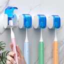 4 Pcs Toothbrush Holders Wall Mounted, Single Slot Design, Shower Self Adhesive Wall Mounted Toothbrush Holder with Cover, Waterproof and Dustproof, Suitable for Bathroom, Family, Travel (Blue)