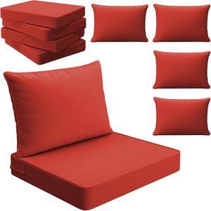 Orange Outdoor Patio Cushion Set of 4, 24x24 Inch Deep Seat and Back Cushions, Waterproof & Fade-Resistant, Removable Covers.