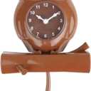 Lily's Home Pendulum Owl Clock with Revolving Eyes and Swinging Branch, Battery Powered and Wall Mountable, Wonderful and Whimsical Addition to Themed Bedroom Dcor, Brown (15 Inches), Large