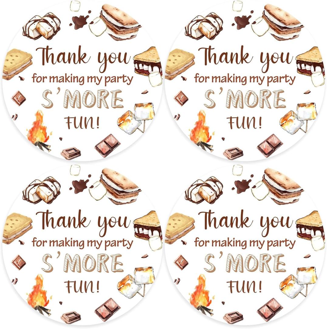 Serencatcher S'More Theme Thank You Stickers - 10 Sheets with 8 Thank You for Making My Party Smore Fun Labels for SMore Themed Birthday, Baby Shower & Party Favors