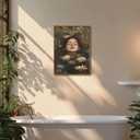 Lotus Pool Woman Framed Canvas Wall Art 16x24 inch, 16"x24" Natural