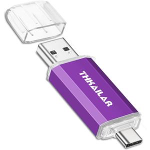 Thkailar 1TB USB C Flash Drive 3.1 USB A and USB C Ports, Thumb Drive for PC, Android Phones, MacBook, Laptop(Purple) (1TB, Purple)
