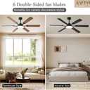 60 Inch Ceiling Fans with Lights, Large Modern Brown Ceiling Fan with Light and Remote Control, 6 Double Sided Blades, 6 Speed Reversible Motor, Dimmable LED, Silent Timing, Indoor Outdoor Patio Use
