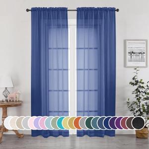 OWENIE Sheer Curtains 84 Inches Long 2 Panels Set for Bedroom Living Room, Light Filtering Voile Blue Sheer Curtains, Airy Rod Pocket Farmhouse Curtains, Royal Blue, Each 42Wx84L inch