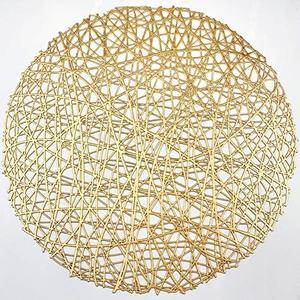 Gold Round Placemats for Dinner Table Set of 6 Metallic Hollow Out Line Circle Table Mats Vinyl Place Mats for Dinning Decor Wedding Accent Centerpiece