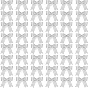 Sumind 48 Pcs Silver Bows for Christmas Tree Small Silver Ribbon Bow with Twist Ties 3'' Vintage Christmas Tree Ornaments for Garland Wreath Gift Wrapping Door Rustic Xmas Holiday Party Decor