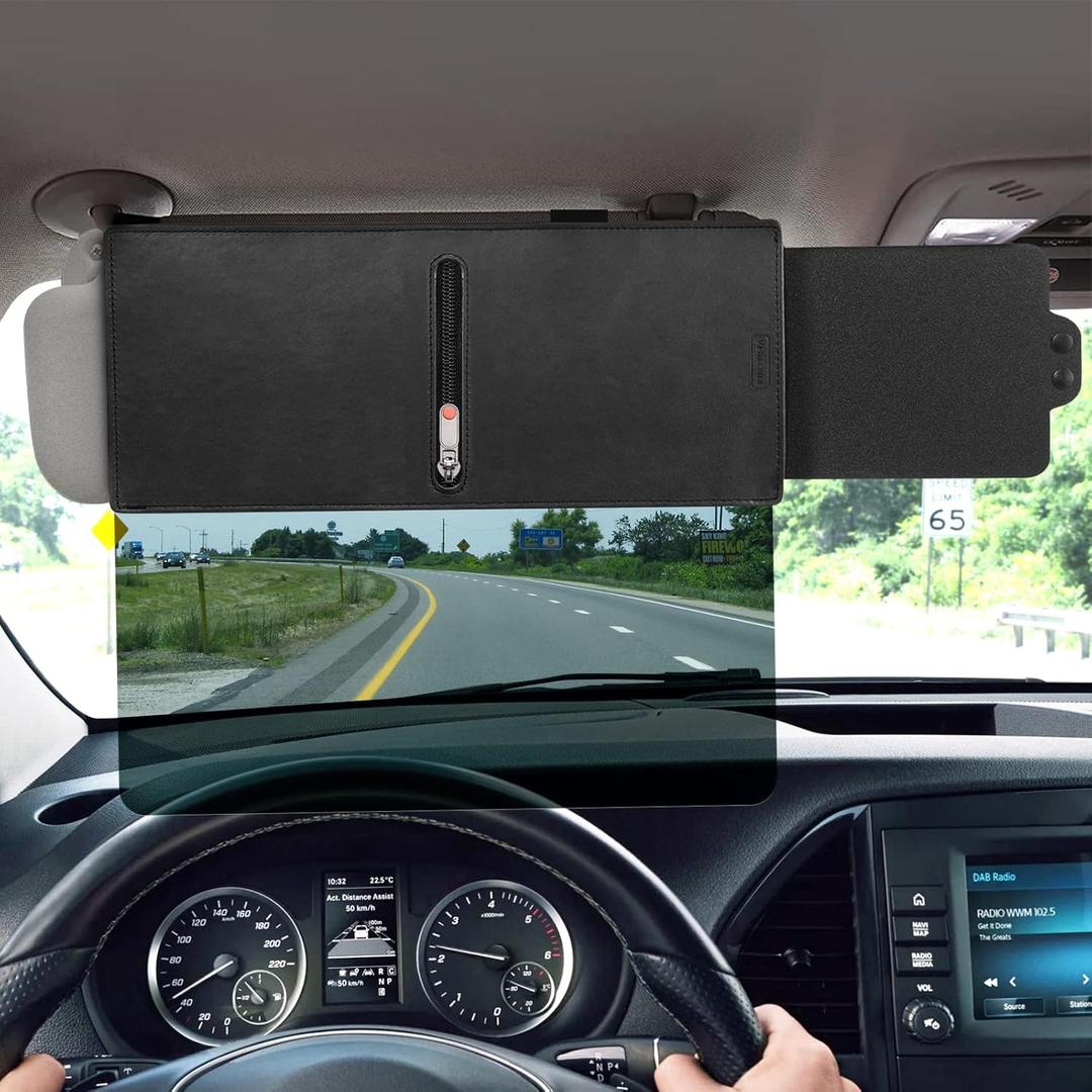 Veharvim Polarized Sun Visor for Car with Zipper Slider, Upgraded UV400 Car Sun Visor Extension with PC Lens and Side Sunshade,Anti-Glare Visor for Safe Driving,UV-Filtering/Protection (Universal, Transparent+Zipper+Driver Side)