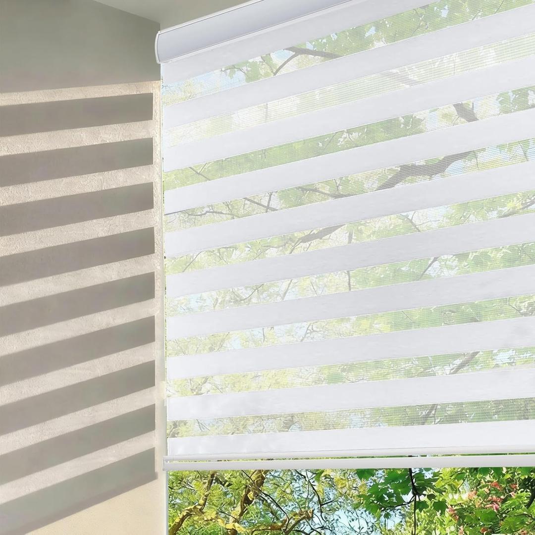 Changshade Cordless Zebra Blinds for Windows, Modern Dual Layer Zebra Blinds with Light Filtering & Privacy Control,Easy Install Zebra Blinds for Indoor Windows,24" W72" H,White