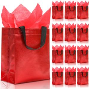 KeerxunBag 12pcs Reusable Gift BagsIncludes Tissue Paper Gift bag with handle Birthdays Parties Holidays Weddings Medium 10x4x8in red Gift Bags
