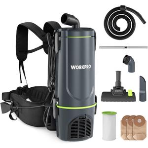 WORKPRO Commercial Backpack Vacuum Cleaner, 6-Quart, 1200W Motor, Lightweight with 23-Foot Long Cord, Portable Vacuum Backpack for Stairs, Carpet and Hard Floors