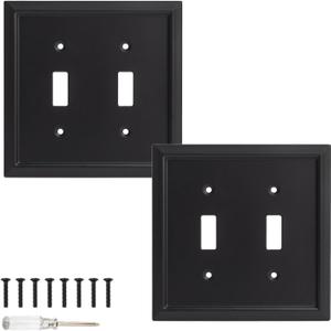 Wall Plate, Duplex Outlet Covers, Matte Black Light Switch Cover - Natural Bamboo Fiber Electrical Outlet Cover Plate Variety of 13 Styles: Duplex/Toggle/Combo (2 Gang Toggle 2 Pack)