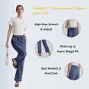 Womens Wide Leg High Rise Jeans Elastic Waist with Drawstring (Large, Dark Blue)