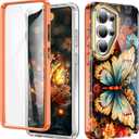 Hocase for Galaxy S26 Ultra Case, (with Built-in Screen Protector) Shockproof Slim Soft TPU+Hard Plastic Full Body Protective Case for Samsung Galaxy S26 Ultra 6.9" Display - Butterfly in Orange
