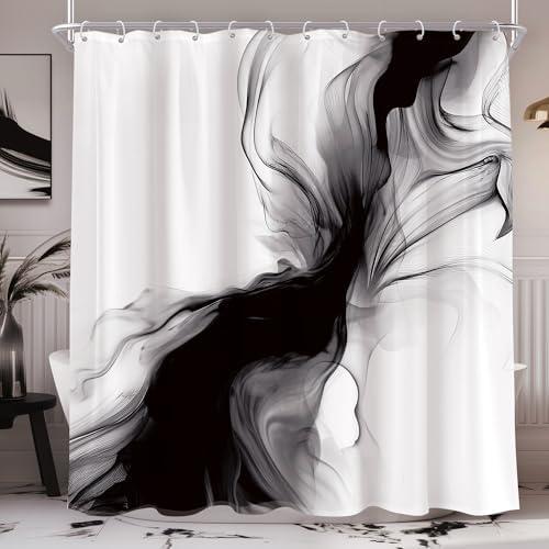 Cinbloo Black and White 72Wx78H Shower Curtain Abstract Modern Ombre Grey Minimalist Marble Elegant Ink Texture Neutral Simple Aesthetic Bathroom Curtain Set Man Bath Bathroom Accessories Decor
