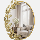Fobule Gold Oval Decorative Mirror, 18x24 Inch Metal Frame Ornate Flower Leaves Modern Wall Mirror for Living Room, Bedroom, Entryway, Dresser, Bathroom