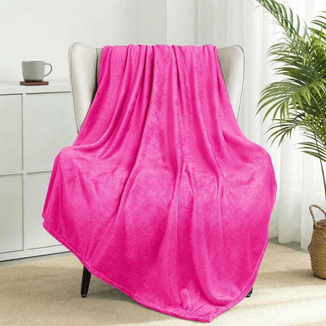 Exclusivo Mezcla Fleece Hot Pink Throw Blanket for Couch, Sofa, Super Soft and Warm Blankets, All Season, Cozy, Plush, Lightweight, 50x60 Inches