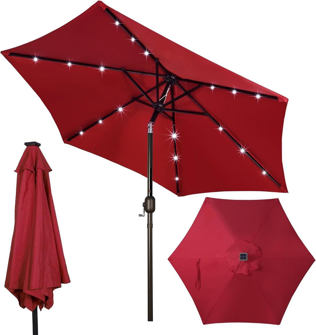 Blissun 7.5 ft Solar Umbrella, 18 LED Lighted Patio Umbrella, Table Market Umbrella