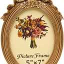 JANDERART Vintage Oval Picture Frame 5x7 Inch, Antique Ornate Photo Frames with Glass Front, Tabletop & Wall Hanging, Gold