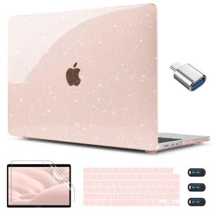 CISSOOK Cherry Pink Glitter Case for MacBook Air 13.6 inch 2026 2025 2024 2022 A3449 A3240 A3113 A2681, Bling Hard Shell Case with Keyboard Cover Screen Protector for MacBook Air 13 M2 M3 M4 M5
