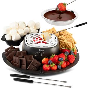 Kusini 2 in 1 Electric Fondue Set & Smores Maker Tabletop Indoor Kit with Removable Trays & 4 Skewers Smores Station Chocolate Melting Pot - Unique Couple Gift Set Idea, Date & Movie Night Supplies
