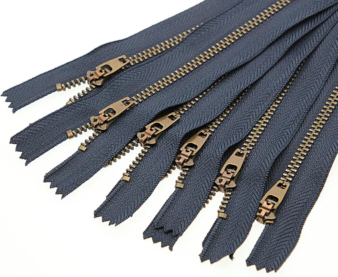 Leekayer 8 Inch Brass Zipper 3# Jeans Zipper Closed End Zipper for Boots Bags Backpack Sewing Zipper 8" Bulk 6pcs (Navy-Brass)