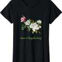 Fun Magnolia T-shirt Floral Women T Shirt (Small, Black)