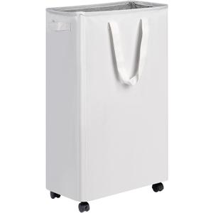 efluky Slim Laundry Basket With Wheels - Rolling for Clothes, Small for Bedroom, Dorm and Laundry Room, 75L (19.8 Gallons) White
