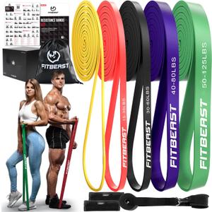 FitBeast Resistance Bands Set, 6 Different Levels, Pull Up Assist Bands for Strength Training, Crossfit, Powerlifting, Muscle Toning, Yoga, Mobility Exercises, Rehabilitation, Full-Body Workout (Vibrant5-125 lbs))